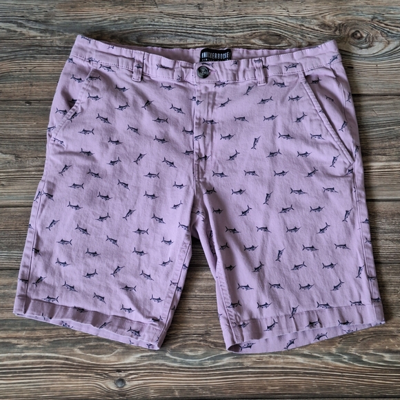 Knickerbocker Flex Men's 36 Stretch Chino Purple Shorts Swordfish AOP - Picture 1 of 8